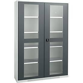 Schäfer Shop Genius Sichttürschrank FS, 5 OH, abschließbar, 4 Fachböden, bis 450 kg, B 1343 mm, Stahl, lichtgrau RAL 7035/anthrazitgrau RAL 7016