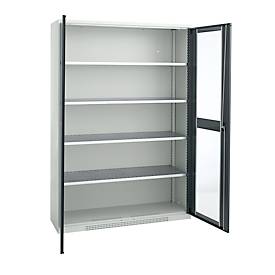Schäfer Shop Genius Sichttürschrank FS, 5 OH, abschließbar, 4 Fachböden, bis 450 kg, B 1343 mm, Stahl, lichtgrau RAL 7035/anthrazitgrau RAL 7016