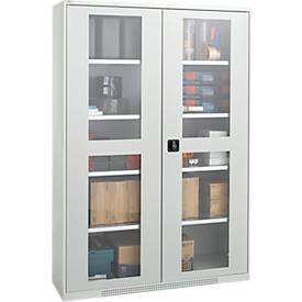 Schäfer Shop Genius Sichttürschrank FS, 5 OH, abschließbar, 4 Fachböden, bis 450 kg, B 1343 mm, Stahl, lichtgrau RAL 7035/lichtgrau RAL 7035