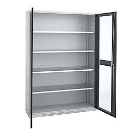 Schäfer Shop Genius Sichttürschrank FS, 5 OH, abschließbar, 4 Fachböden, bis 450 kg, B 1343 mm, Stahl, weißaluminium RAL 9006/anthrazitgrau RAL 7016