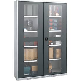 Schäfer Shop Genius Sichttürschrank FS, 5 OH, abschließbar, 4 Fachböden, bis 450 kg, B 1343 mm, Stahl, weißaluminium RAL 9006/anthrazitgrau RAL 7016