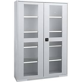Schäfer Shop Genius Sichttürschrank FS, 5 OH, abschließbar, 4 Fachböden, bis 450 kg, B 1343 mm, Stahl, weißaluminium RAL 9006/weißaluminium RAL 9006