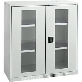 Schäfer Shop Genius Sichttürschrank FS, Stahl, mit Belüftungslöchern, B 1055 x T 420 x H 1105 mm, 3 OH, lichtgrau/lichtgrau, bis 450 kg