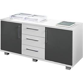 Schäfer Shop Genius Sideboard, 3 Schübe & 2 Türen, Metallgriffe, B 1200 x T 500 x H 600 mm, weiß/graphit 