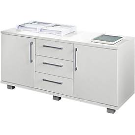 Schäfer Shop Genius Sideboard, 3 Schübe & 2 Türen, Metallgriffe, B 1200 x T 500 x H 600 mm, weiß/weiß 
