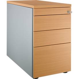 Schäfer Shop Genius Standcontainer 1336, mit Griffnut, B 435 x H 717 mm, weißalu/weißalu/Buche-Dekor