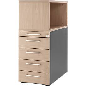 Schäfer Shop Genius Standcontainer mit Aufsatzregal, abschließbar, eckiger Griff, Eiche/anthrazit