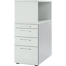 Schäfer Shop Genius Standcontainer mit Aufsatzregal, abschließbar, eckiger Griff, lichtgrau