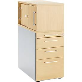 Schäfer Shop Genius Standcontainer mit Aufsatzschrank inkl. Schiebetür, komplett abschließbar, eckiger Griff, ahorn