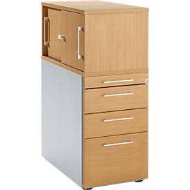 Schäfer Shop Genius Standcontainer mit Aufsatzschrank inkl. Schiebetür, komplett abschließbar, eckiger Griff, buche