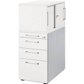 Schäfer Shop Genius Standcontainer mit Aufsatzschrank inkl. Schiebetür, komplett abschließbar, eckiger Griff, weiß