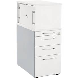 Schäfer Shop Genius Standcontainer mit Aufsatzschrank inkl. Schiebetür, komplett abschließbar, eckiger Griff, weiß