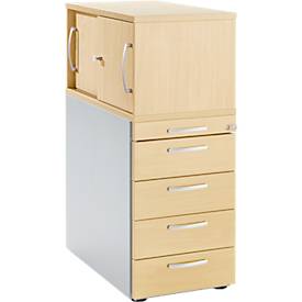 Schäfer Shop Genius Standcontainer mit Aufsatzschrank inkl. Schiebetür, komplett abschließbar, runder Griff, Ahorn