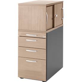 Schäfer Shop Genius Standcontainer mit Aufsatzschrank inkl. Schiebetür, komplett abschließbar, runder Griff, Eiche/anthrazit