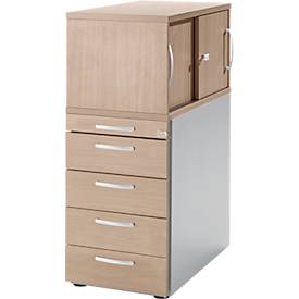 Schäfer Shop Genius Standcontainer mit Aufsatzschrank inkl. Schiebetür, komplett abschließbar, runder Griff, Eiche/weißalu