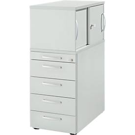 Schäfer Shop Genius Standcontainer mit Aufsatzschrank inkl. Schiebetür, komplett abschließbar, runder Griff, lichtgrau