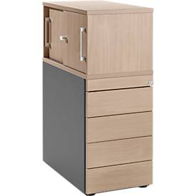 Schäfer Shop Genius Standcontainer mit Aufsatzschrank inkl. Schiebetür, komplett abschließbar, seitliche Griffnut, Eiche/anthrazit