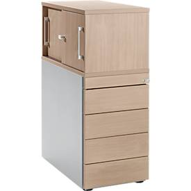 Schäfer Shop Genius Standcontainer mit Aufsatzschrank inkl. Schiebetür, komplett abschließbar, seitliche Griffnut, Eiche/weißalu