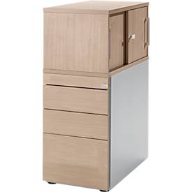 Schäfer Shop Genius Standcontainer mit Aufsatzschrank inkl. Schiebetür, komplett abschließbar, seitliche Griffnut, Eiche/weißalu