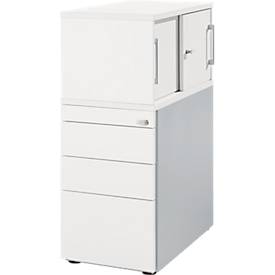 Schäfer Shop Genius Standcontainer mit Aufsatzschrank inkl. Schiebetür, komplett abschließbar, seitliche Griffnut, weiß