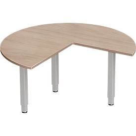 Schäfer Shop Genius Table d'extension PLANOVA ergoSTYLE, 3/4 de cercle, extension à droite ou à gauche, décor chêne/alu blanc