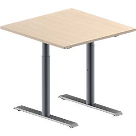 Schäfer Shop Genius Table de réunion MODENA FLEX, hauteur ajustable, en forme de carré, pieds en T avec tubes ronds, l. 800 x P 800 mm, coloris érable 