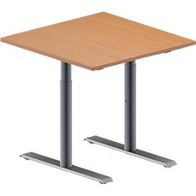 Schäfer Shop Genius Table de réunion MODENA FLEX, hauteur ajustable, en forme de carré, pieds en T avec tubes ronds, l. 800 x P 800 mm, coloris hêtre 