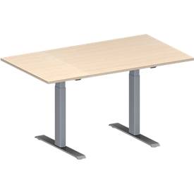 Schäfer Shop Genius Table de réunion MODENA FLEX, hauteur ajustable, en forme de rectangle, pieds en T avec tubes rectangulaires, l. 1400 x P 800 mm, coloris érable 