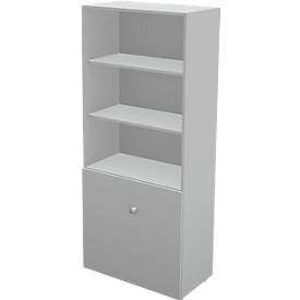 Schäfer Shop Genius TETRIS WALL combi-boekenkast, 5 OH, 3 open vakken + 2 deuren, B 800 x D 440 x H 1880 mm, lichtgrijs