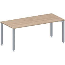 Schäfer Shop Genius vergadertafel MODENA FLEX, rechthoekig, 4-poots vierkante buis, B 1800 x D 800 x H 720-840 mm, eiken decor/blank aluminium RAL 9006
