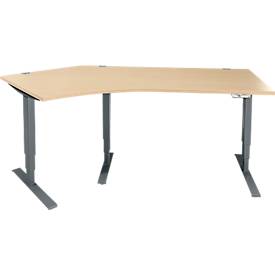 Schäfer Shop Genius Winkelschreibtisch AERO FLEX, elektrisch höhenverstellbar, 135° Winkel links, B 2165 mm, Ahorn/anthrazit + Memorypanel