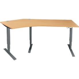 Schäfer Shop Genius Winkelschreibtisch AERO FLEX, elektrisch höhenverstellbar, 135° Winkel links, B 2165 mm, Buche/anthrazit + Memorypanel