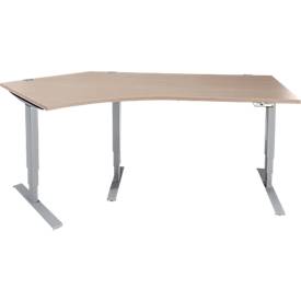 Schäfer Shop Genius Winkelschreibtisch AERO FLEX, elektrisch höhenverstellbar, 135° Winkel links, B 2165 mm, Eiche/weißalu + Memorypanel