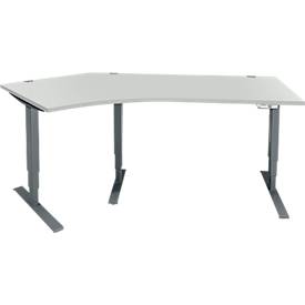 Schäfer Shop Genius Winkelschreibtisch AERO FLEX, elektrisch höhenverstellbar, 135° Winkel links, B 2165 mm, lichtgrau/anthrazit + Memorypanel