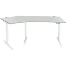 Schäfer Shop Genius Winkelschreibtisch AERO FLEX, elektrisch höhenverstellbar, 135° Winkel links, B 2165 mm, lichtgrau/weiß + Memorypanel