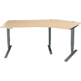 Schäfer Shop Genius Winkelschreibtisch AERO FLEX, elektrisch höhenverstellbar, 135° Winkel rechts, B 2165 mm, Ahorn/anthrazit + Memorypanel