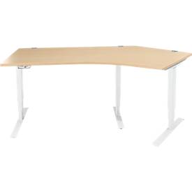 Schäfer Shop Genius Winkelschreibtisch AERO FLEX, elektrisch höhenverstellbar, 135° Winkel rechts, B 2165 mm, Ahorn/weiß + Memorypanel