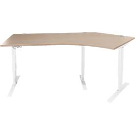 Schäfer Shop Genius Winkelschreibtisch AERO FLEX, elektrisch höhenverstellbar, 135° Winkel rechts, B 2165 mm, Eiche/weiß + Memorypanel