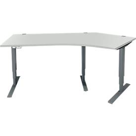 Schäfer Shop Genius Winkelschreibtisch AERO FLEX, elektrisch höhenverstellbar, 135° Winkel rechts, B 2165 mm, lichtgrau/anthrazit + Memorypanel