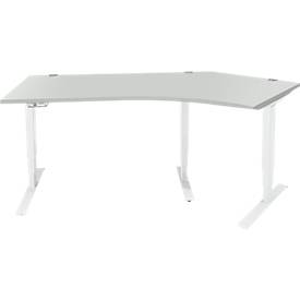 Schäfer Shop Genius Winkelschreibtisch AERO FLEX, elektrisch höhenverstellbar, 135° Winkel rechts, B 2165 mm, lichtgrau/weiß + Memorypanel