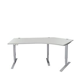 Schäfer Shop Genius Winkelschreibtisch AERO FLEX, elektrisch höhenverstellbar, 135° Winkel rechts, B 2165 mm, lichtgrau/weißalu + Memorypanel