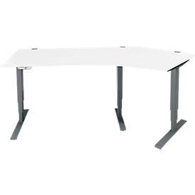 Schäfer Shop Genius Winkelschreibtisch AERO FLEX, elektrisch höhenverstellbar, 135° Winkel rechts, B 2165 mm, weiß/anthrazit + Memorypanel