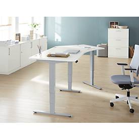 Schäfer Shop Genius Winkelschreibtisch AERO FLEX, elektrisch höhenverstellbar, 135° Winkel rechts, B 2165 mm, weiß/weißalu + Memorypanel