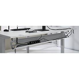 Schäfer Shop Genius Winkelschreibtisch AERO FLEX, elektrisch höhenverstellbar, 90° Winkel, C-Fuß, B 2000 x T 1600 mm, lichtgrau/weißaluminium, Memorypanel + Kabelkanal
