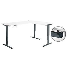 Schäfer Shop Genius Winkelschreibtisch AERO FLEX, elektrisch höhenverstellbar, 90° Winkel, C-Fuß, B 2000 x T 1600 mm, weiß/anthrazit, Memorypanel + Kabelkanal