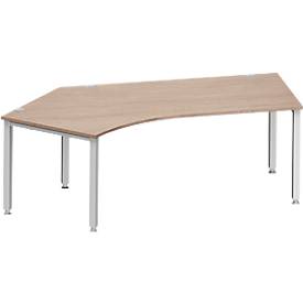 Schäfer Shop Genius Winkelschreibtisch MODENA FLEX 135°, Ansatz links, 4-Fuß-Quadratrohr, B 2165 mm, Eiche-Dekor/weißalu