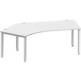 Schäfer Shop Genius Winkelschreibtisch MODENA FLEX 135°, Ansatz links, 4-Fuß-Quadratrohr, B 2165 mm, lichtgrau