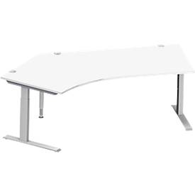 Schäfer Shop Genius Winkelschreibtisch MODENA FLEX 135°, Ansatz links, C-Fuß-Rechteckrohr, B 2165 mm, weiß/weiß