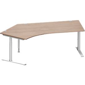 Schäfer Shop Genius Winkelschreibtisch MODENA FLEX 135°, Ansatz links, C-Fuß-Rundrohr, B 2165 mm, Eiche-Dekor