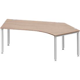 Schäfer Shop Genius Winkelschreibtisch MODENA FLEX 135°, Ansatz rechts, 4-Fuß-Quadratrohr, B 2165 mm, Eiche-Dekor/weißalu